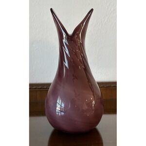 Vintage 10'' Deep Purple White Swirl Glass Vase Encased Nice Mouth